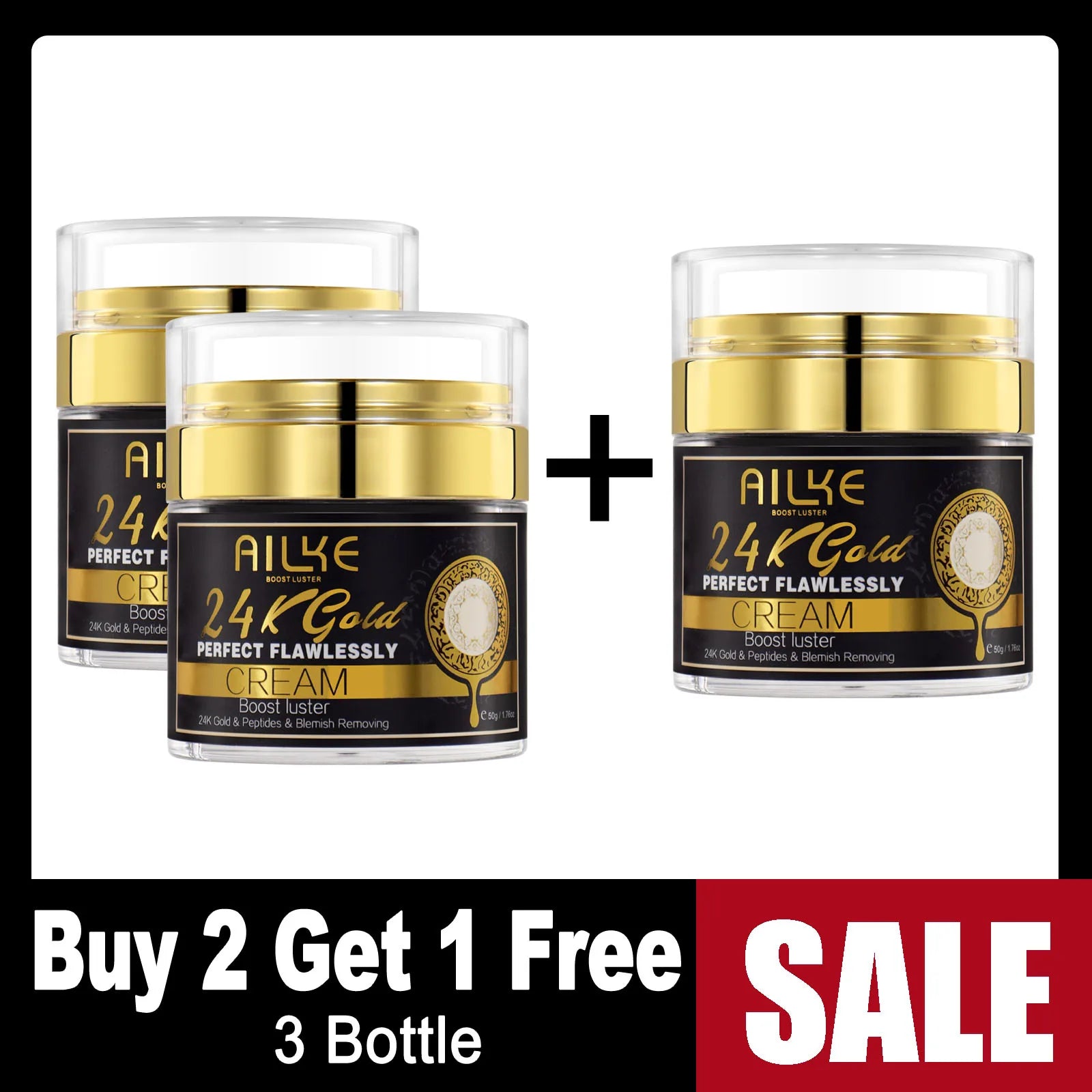 AILKE 24K Glod Flawlessly Skin Care Set, Whitening, Reduce Dark Spots, Pigmentation, Wrinkles, Moisturize, For All Skin Types