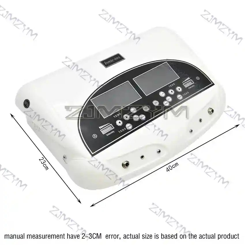 Dual ionic cleanse detox foot bath machine with TENS digital display and touch controls for home spa and body massage.