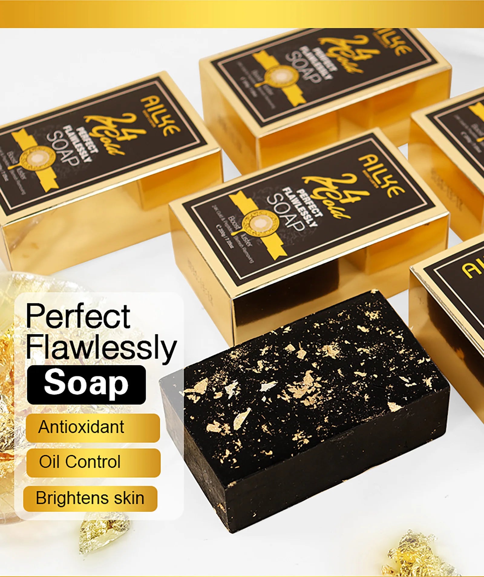 AILKE 24k Gold Flawlessly Whitening Skin Care Set For All Skin Type, Moisturizer, Reduce Black Spots, Smoothing, Brightening
