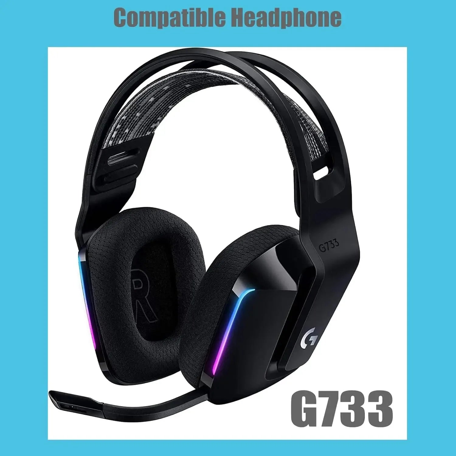 G733 Mod Kit Replacement Earpads and Headband Compatible with Logitech G733 Lightspeed Wireless Gaming Headset Tidesmit