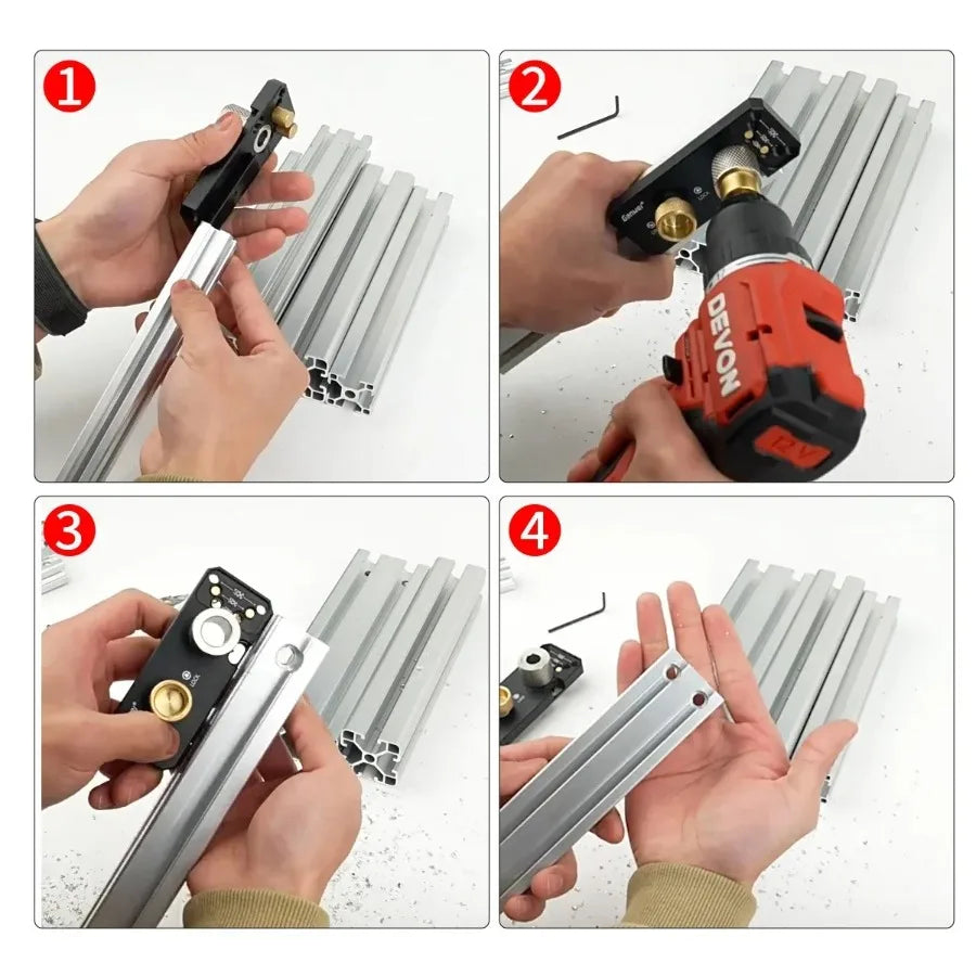 Aluminum Profile Positioning Punching Locator 20/30/40 Series Profile Universal Drilling Jig Set with M6 and M8 Step Drill Bits