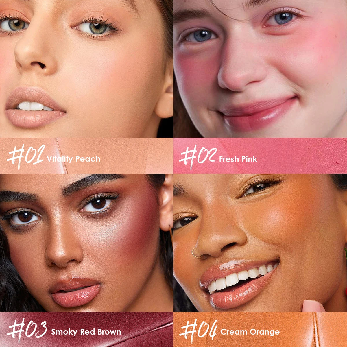 Tidesmit waterproof matte blusher shade swatch for natural finish face makeup on eyes cheeks and lips