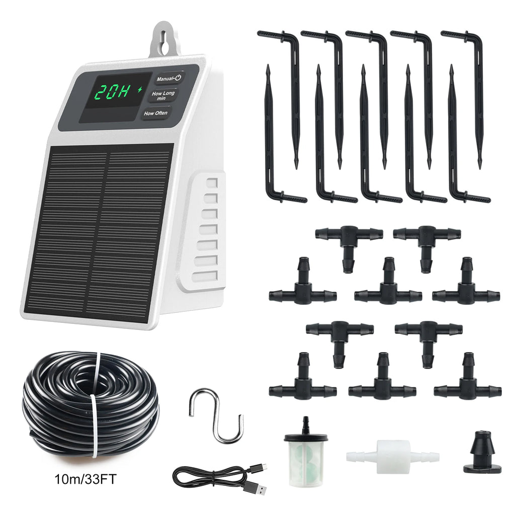 Upgraded Solar Drip Irrigation System Automatic Watering Plants Supplies for Home and Garden Balcony Greenhouse Hanging Plants