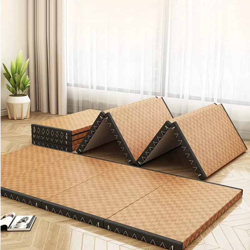 3cm/5cm Thick Japanese Style Folding Tatami Mattress with Artificial Rattan Surface Coir Core for Yoga Meditation Cooling Mat