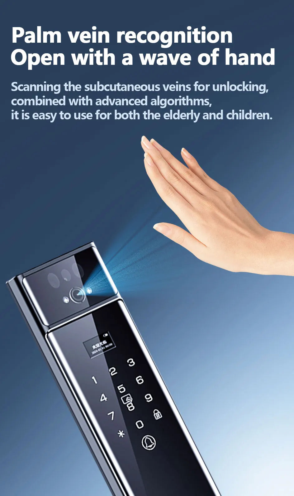 RAYKUBE S90 Jlink WiFi 3D Facial Palm Vein Recognition Rechargeable Smart Fingerprint Lock With Dual WIFI Cameras APP Video Call