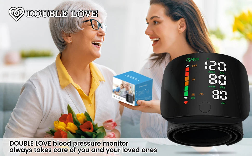 Smart LCD Rechargeable English Voice Wrist Blood Pressure Monitor Digital Automatic BP Tonometer Heart Rate Sphygmomanometer