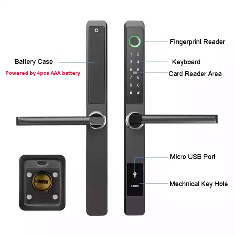 ZHDCOOKEY Biometric Digital Door Lock  Waterproof TTLock APP BLE Fingerprint RFID Card Password Aluminum Sliding Door Smart Lock