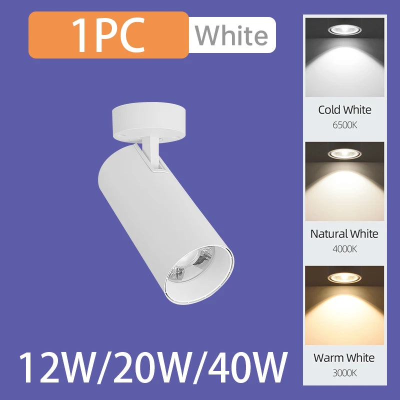 Single white surface-mounted LED spotlight with adjustable beam