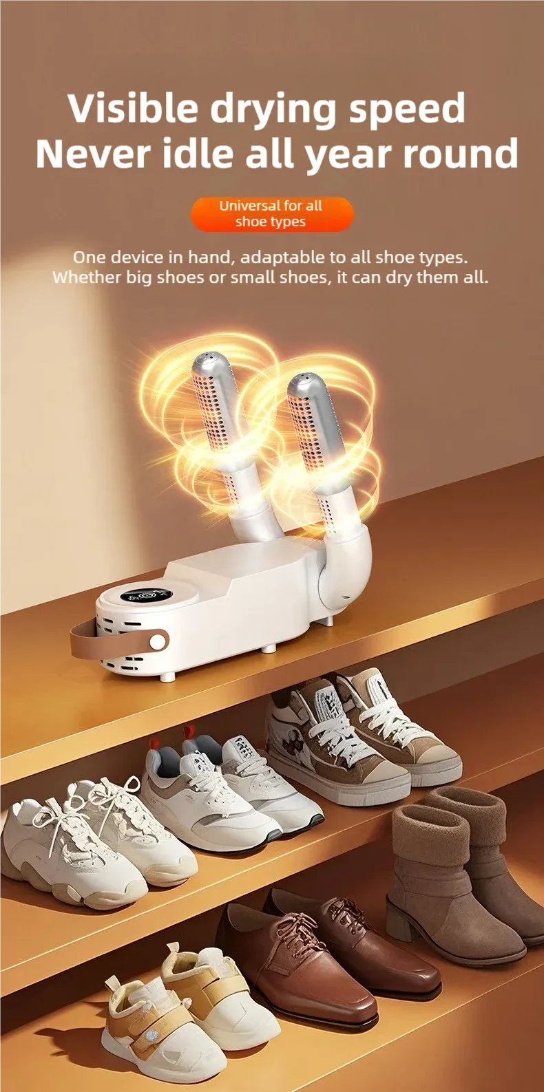Tinsol Foldable Touch Screen Shoe Dryer 130W 220V