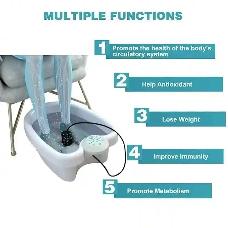 White electric detox foot spa basin with whirlpool massage, ionizer, and control panel for home health and relaxation.