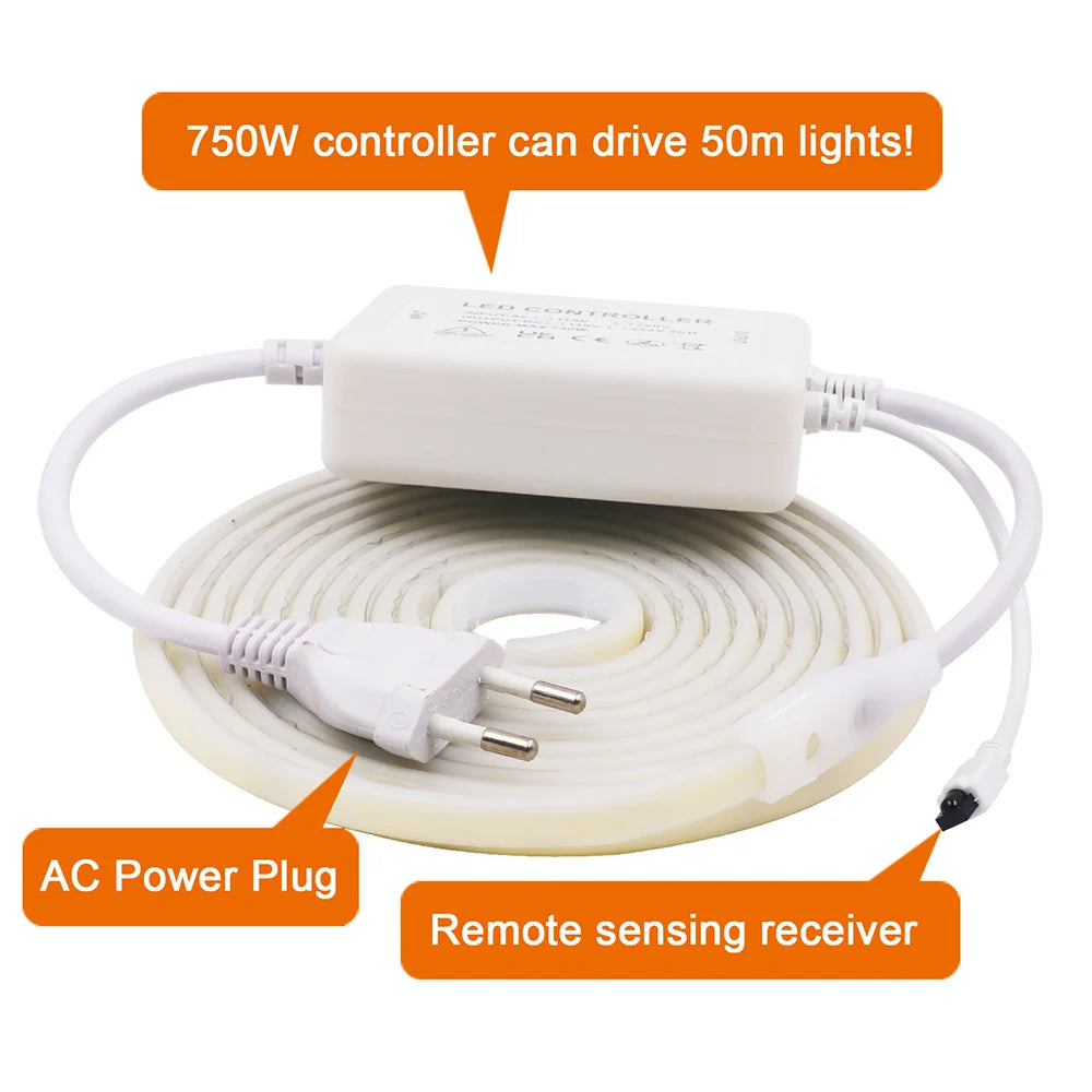 Wall Touch COB LED Neon Strip Light Wifi Bluetooth 23key Remote Control 220V Dimmer Power Kit 5m 10m 20m 40m 0.5m 240LED/m Flex