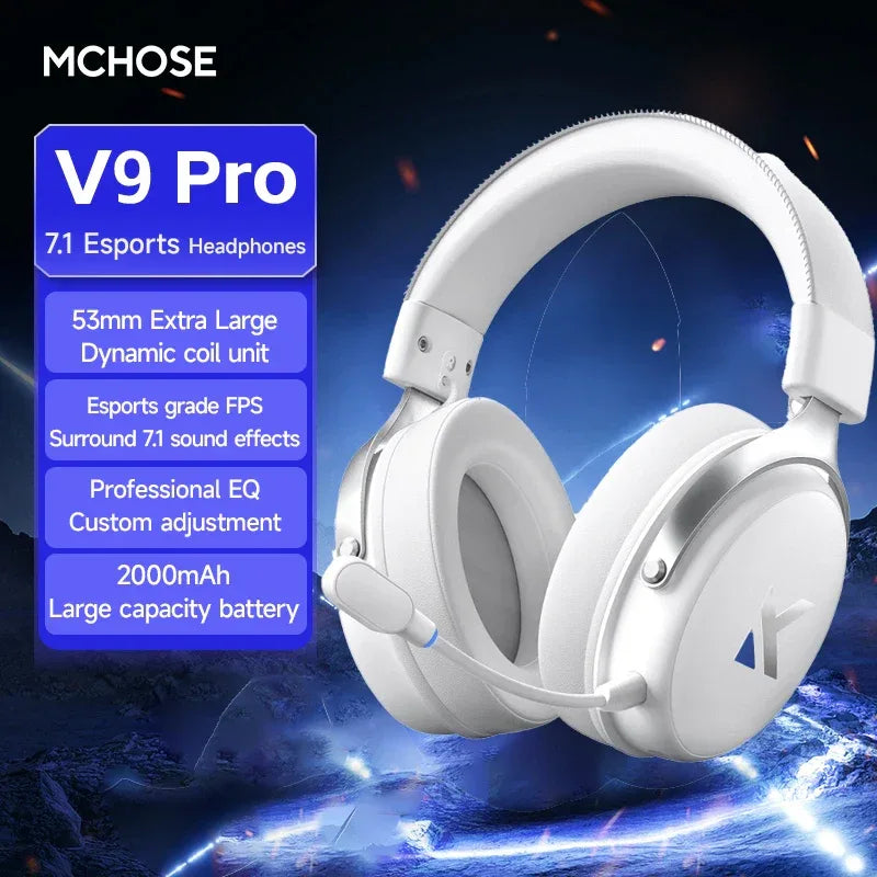 MCHOSE Wireless Gaming Headset Surround Sound Noise Canceling Tidesmit V9 Pro Silver Tidesmit