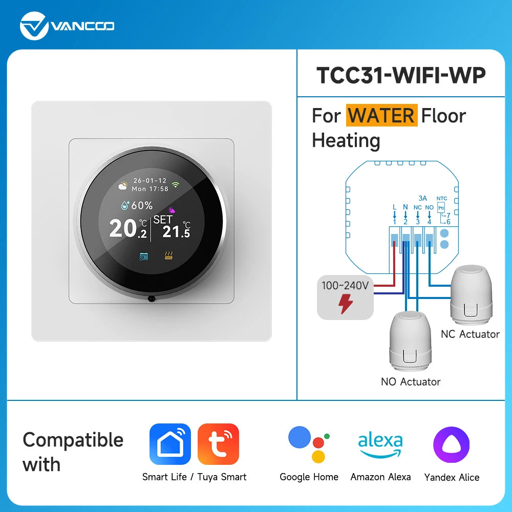 Tuya WiFi Smart Knob Thermostat for Electric Floor Heating Water/Gas Boiler Heating Thermoregulator Support Alexa Google Home