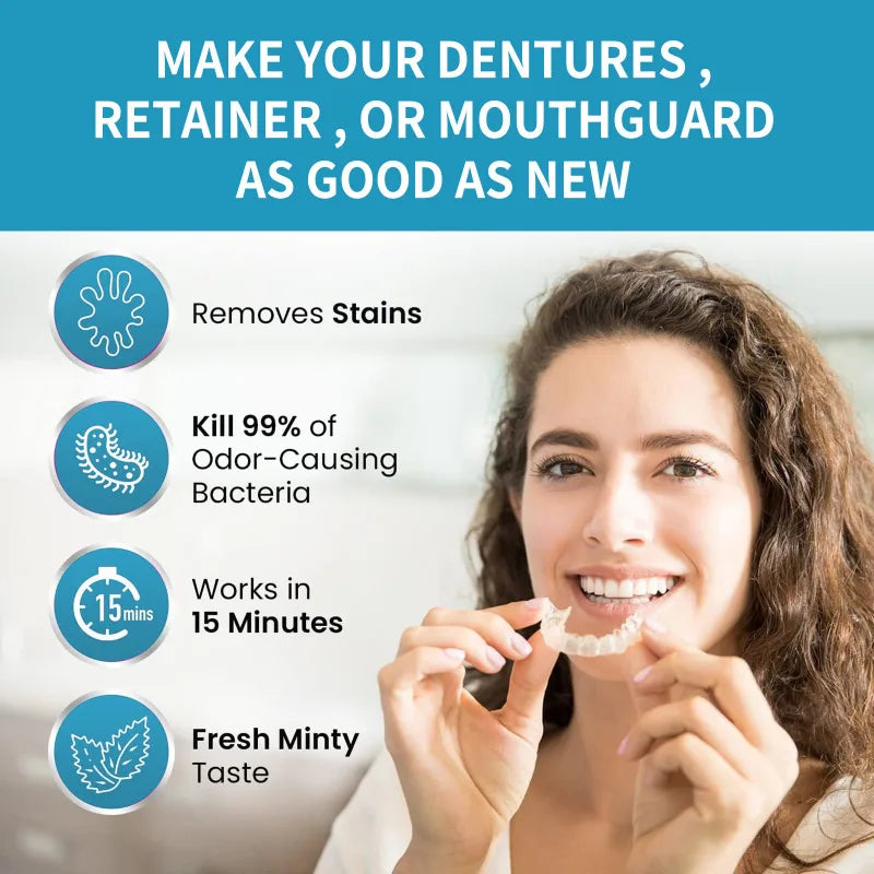 Tidesmit 30ml aligner and denture cleaner foam for deep cleaning, stain removal, and fresh breath.