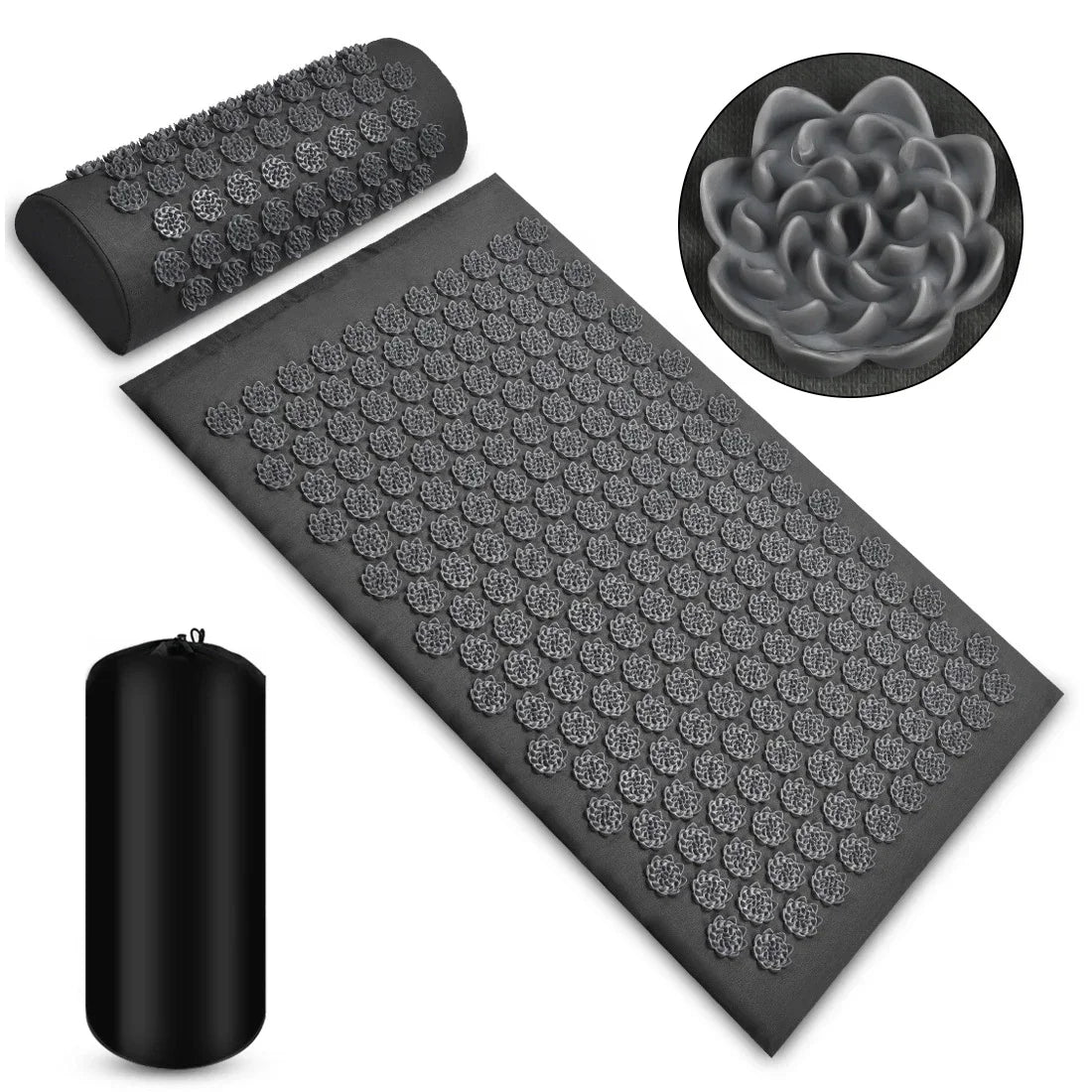 Acupressure Massage Mat Set for Back Pain Relief - 3PCS Lotus Series Massage Cushion 3PCS Lotus Gray Tidesmit