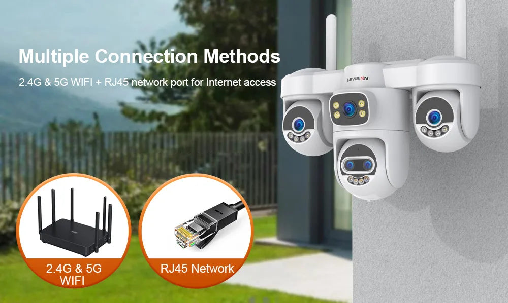 LS VISION 20MP 10X Zoom Three PTZ WiFi Security Camera Outdoor Four Screens 5-Lens Auto Tracking PC Client CCTV Cam Okam Pro App