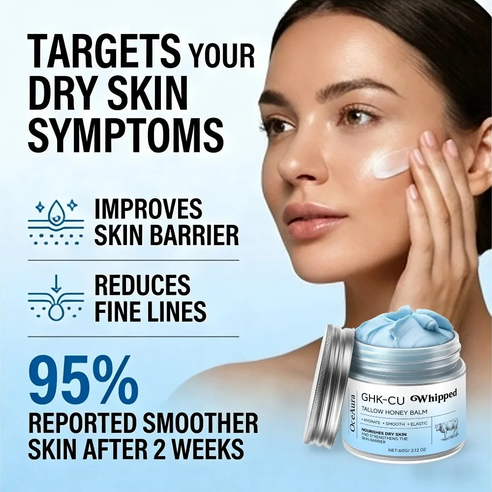 Tidesmit Copper Peptides PDRN GHK-Cu beef tallow blue balm for mature dry and sensitive skin texture close-up