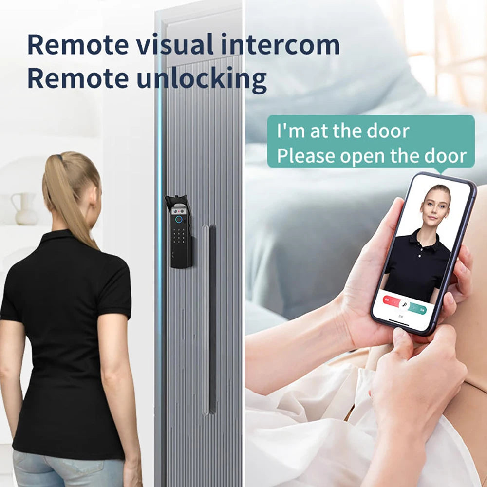 Waterproof  Support Tuya App Wifi Lock 3D Face Recognition Digital Code Keyless App Fingerprint Lock With Rechargeable Battery