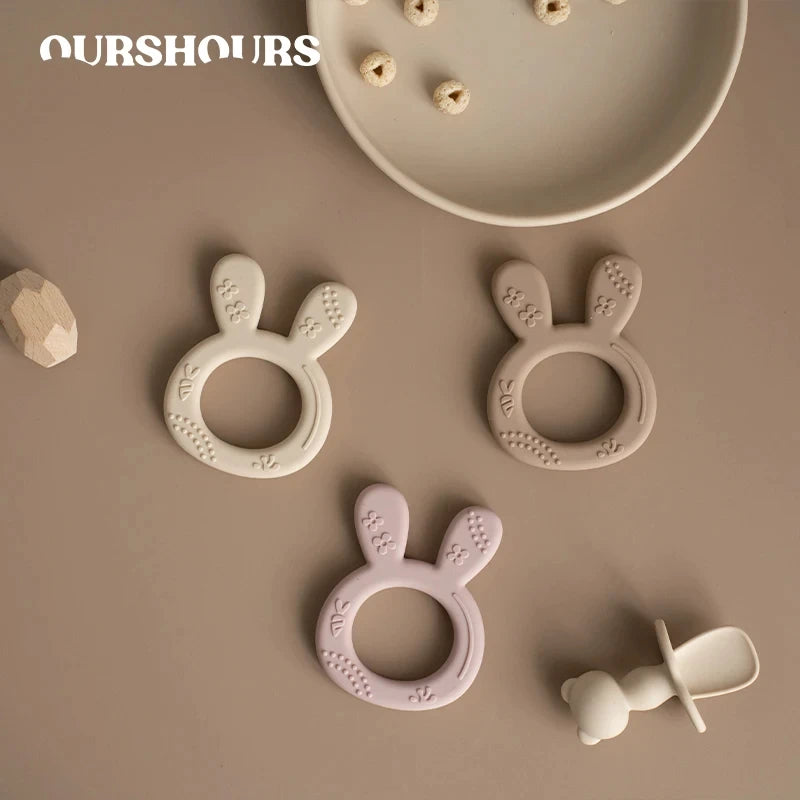 Cartoon Rabbit Baby Soft Silicone Teether Ring BPA Free Newborn Chewing Sensory Toy Food Grade Toddler Teething Toys Baby Stuff