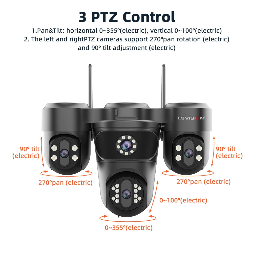 LS VISION Four Screens Camera Outdoor House Surveillance Cameras  4G SIM Wireless Camera Humanoid Automatic Tracking Ai Zoom