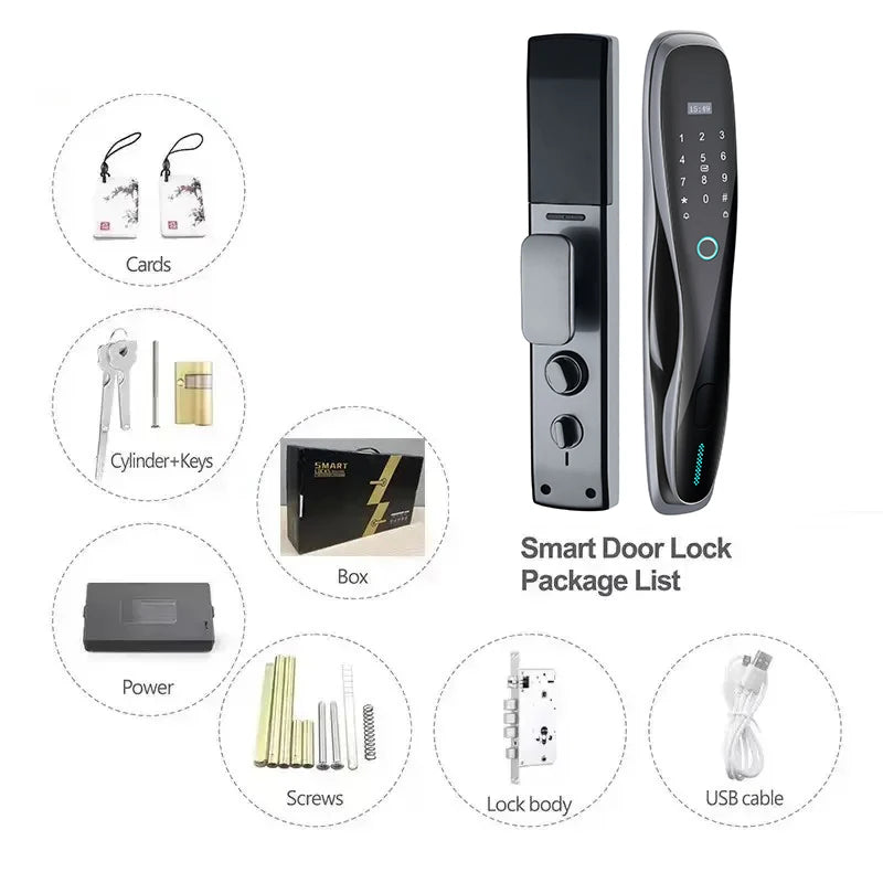 Tuya Digital Electric Fingerprint Smart Lock for Outdoor Wood Door Security Key WiFi Connectivity Waterproof 1pcs Memory Card