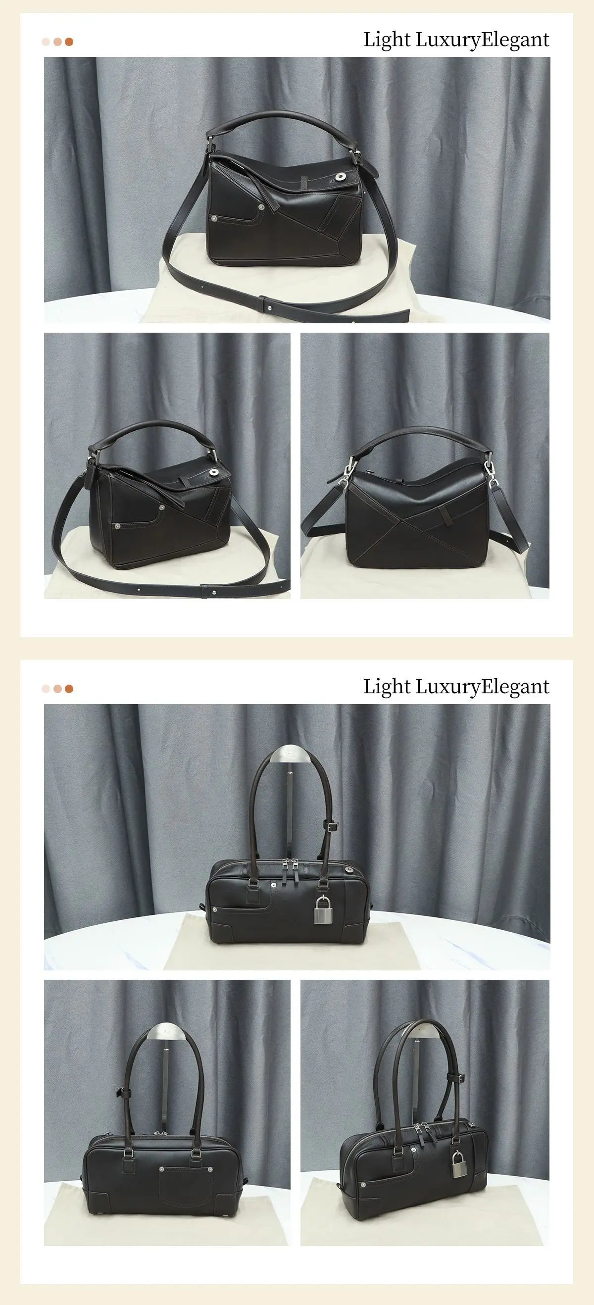 New 2025 Panta Geometric Patchwork Natural Dye Leather Pillow Shaped Handbag Top Layer Cowhide Shoulder Bag for Daily Use