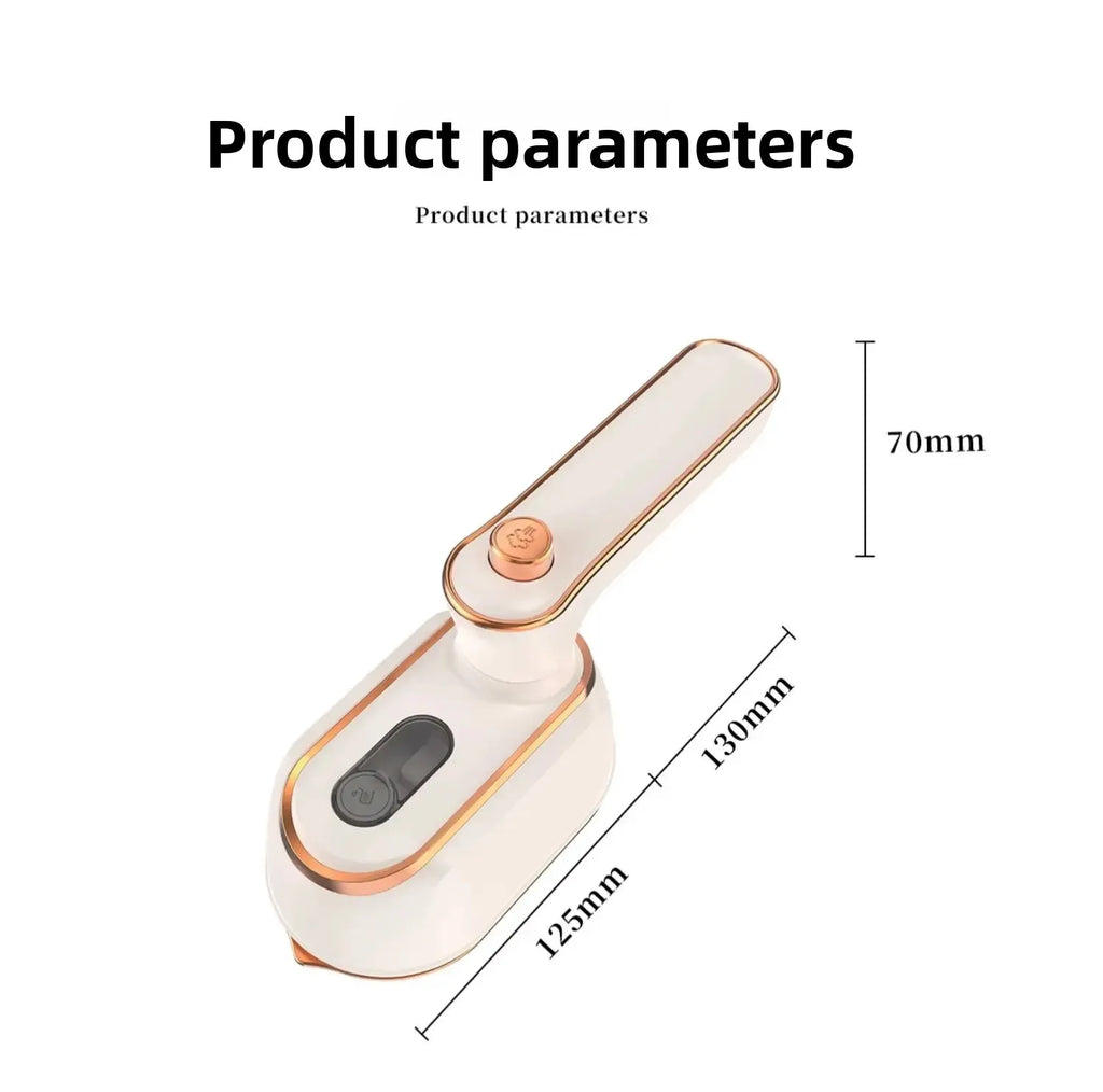 Tidesmit handheld portable steam iron for dry and wet garment care, showing compact design and heating plate features.
