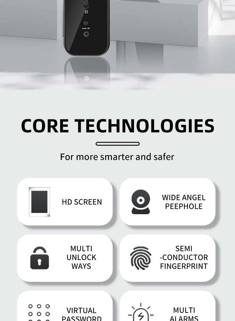 XSDTS New Tuya Wifi Digital Electronic Smart Door Lock With Biometric Camera Fingerprint Smart Card Password Key Unlock