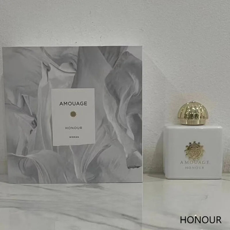 Amouage Honour Woman EDP: White square bottle, floral oriental scent with vanilla, musk, amber, and woody notes. 100ml.