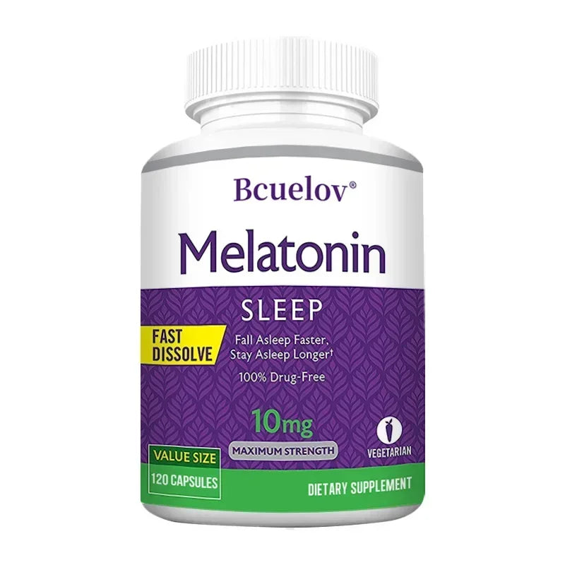 Melatonin 10mg Capsules - Relieves Insomnia, Promotes Sleep Quality, Prolongs Sleep Time, Relaxes The Mind, 120 Capsules