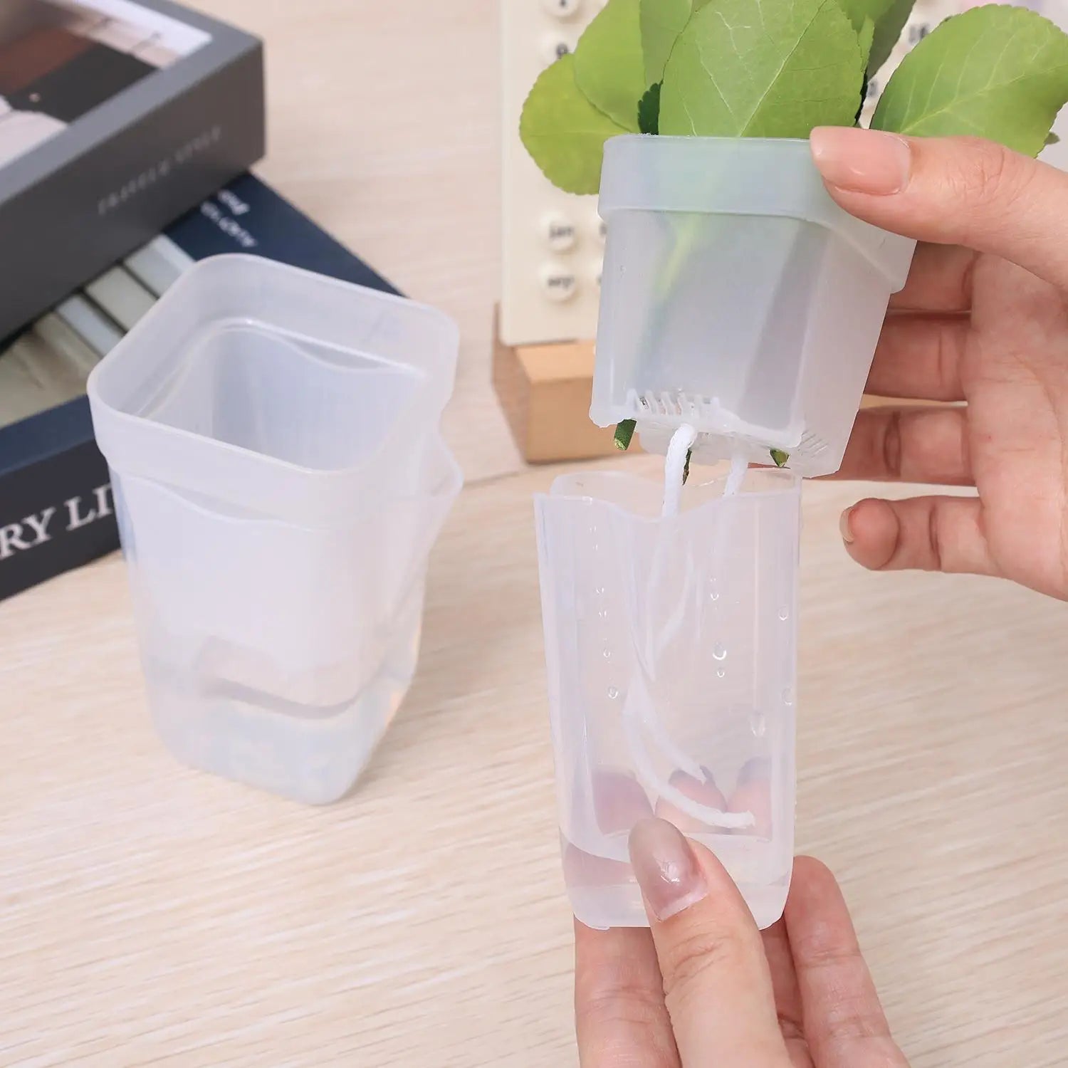 Transparent Flower Plant Pot Lazy Self Watering Planter Drainage Holes Seedling Propagation Container Household Garden Supplies