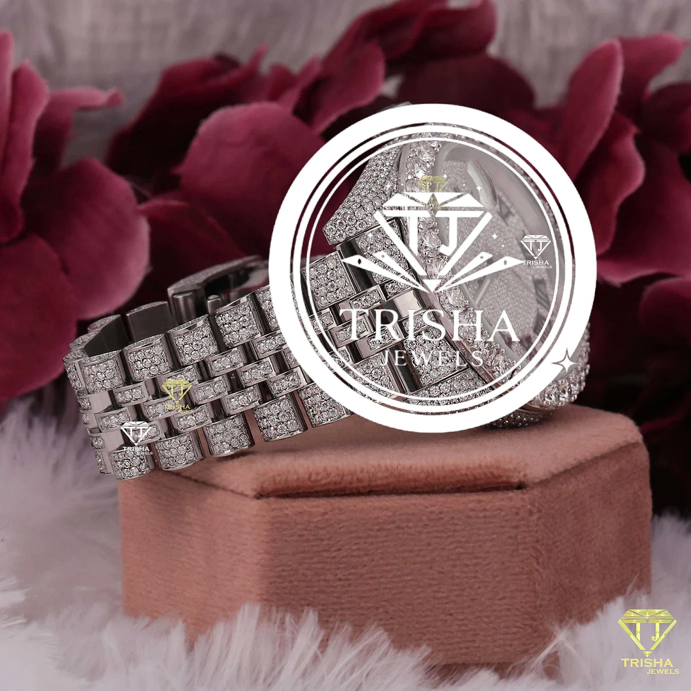 Exclusive Luxury Moissanite Watch Featuring Brilliant Diamond Like Stones and Elegant Jubilee Band