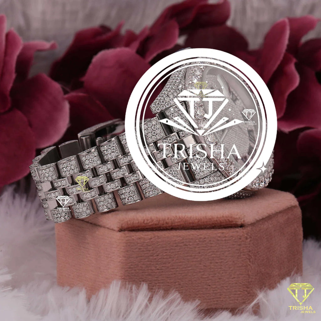 Exclusive Luxury Moissanite Watch Featuring Brilliant Diamond Like Stones and Elegant Jubilee Band