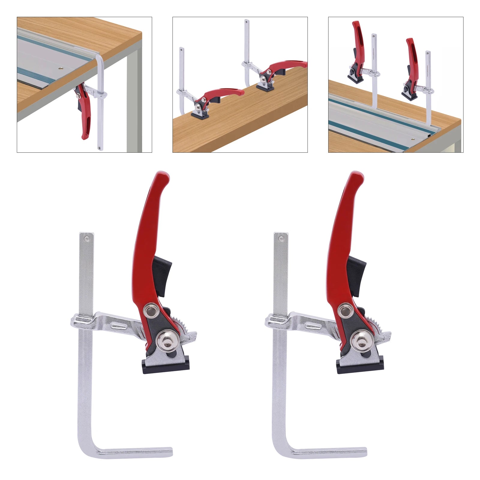 2PCS 160*60mm/200*60mm Quick Ratchet Track Saw Guide Rail Clamp Alloy Steel Woodworking MFT Clamp Guide Rail System Hand Tools