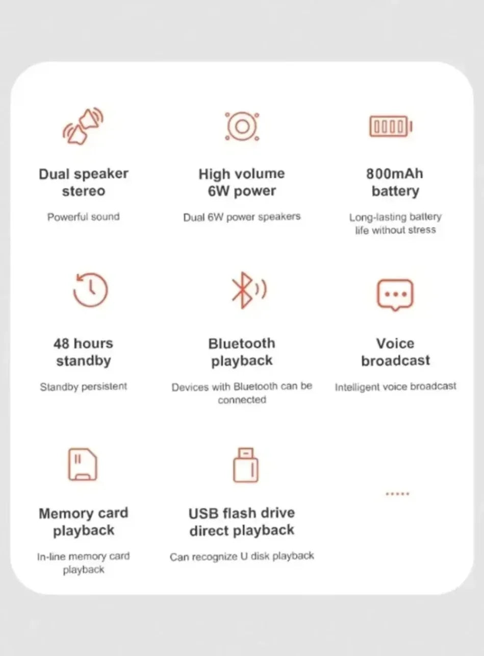 Lenovo Bluetooth 5.4 Portable Wireless Speakers TF USB FM Dual Speaker Stereo Playback Voice Broadcasting Subwoofer Speaker