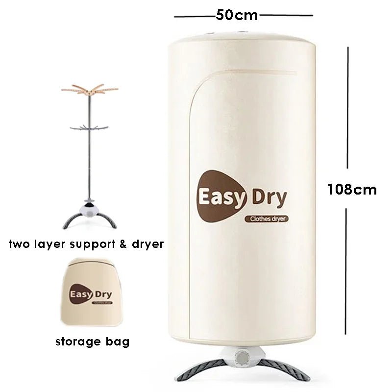 Tidesmit 220V portable electric clothes dryer rack showing folding mechanism and timer control interface.