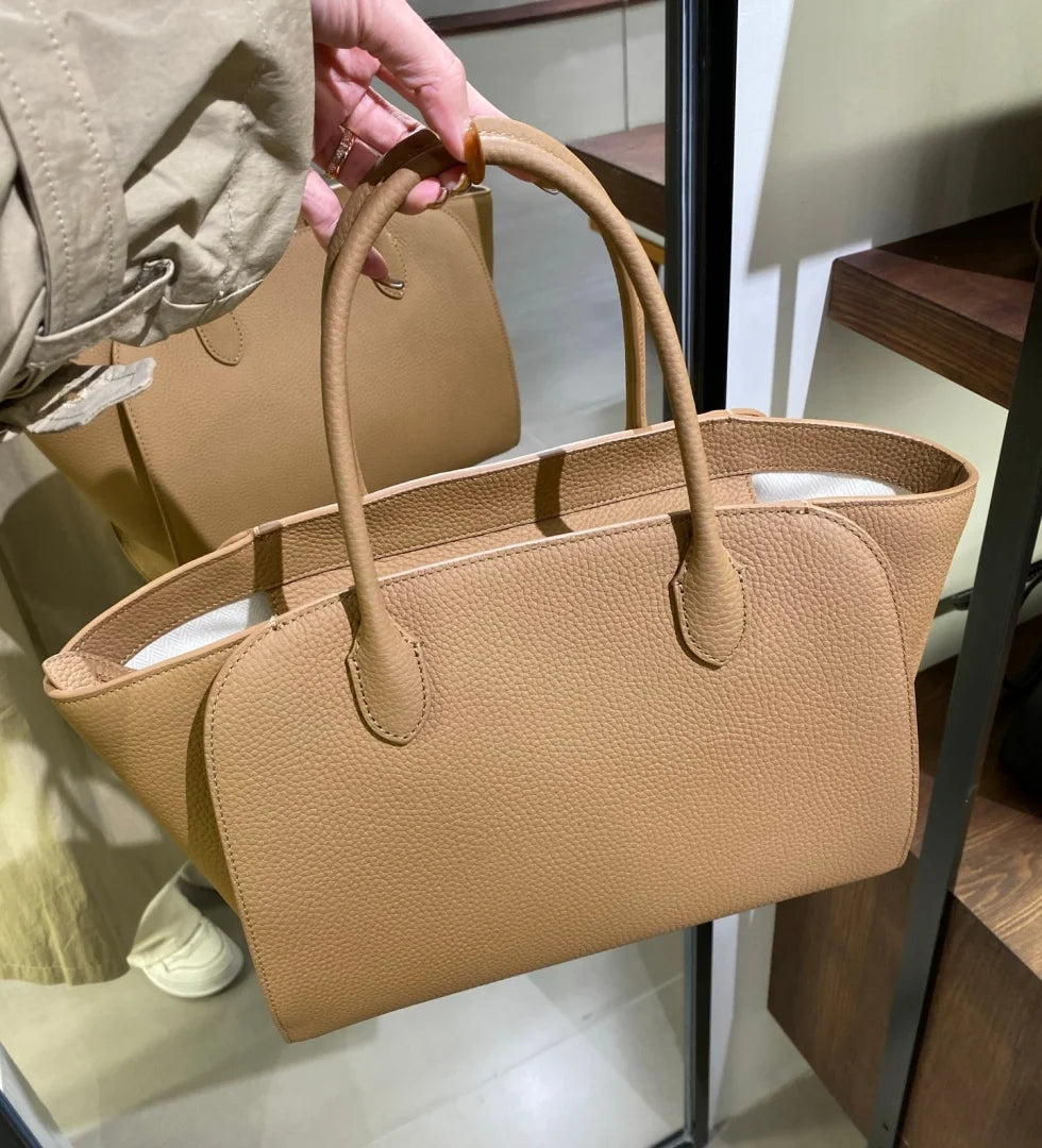 2026 high-quality genuine leather Marlo 12 inch 14 inch saddle leather tote bag, women's shoulder bag, high-end leather texture,