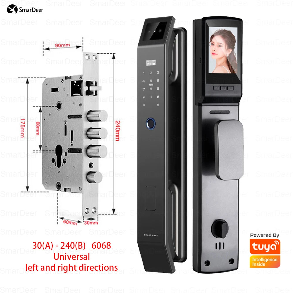 SmaerDeer Smart lock with Camera 3D Facial Recognition Electronic Door Lock with Visual Doorbell for Video Surveillance