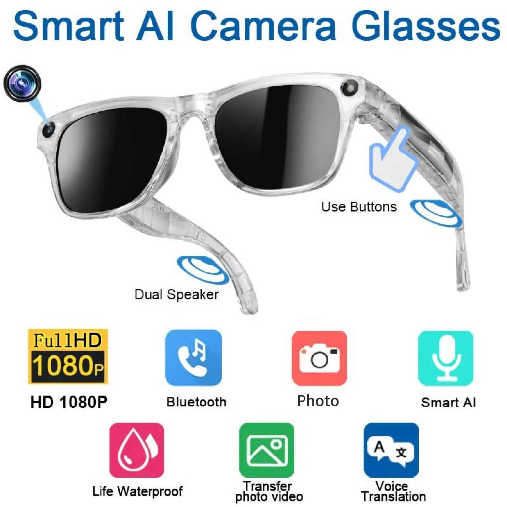 AI Smart Glasses with 4K Camera and Live Translation - Tidesmit White Tidesmit