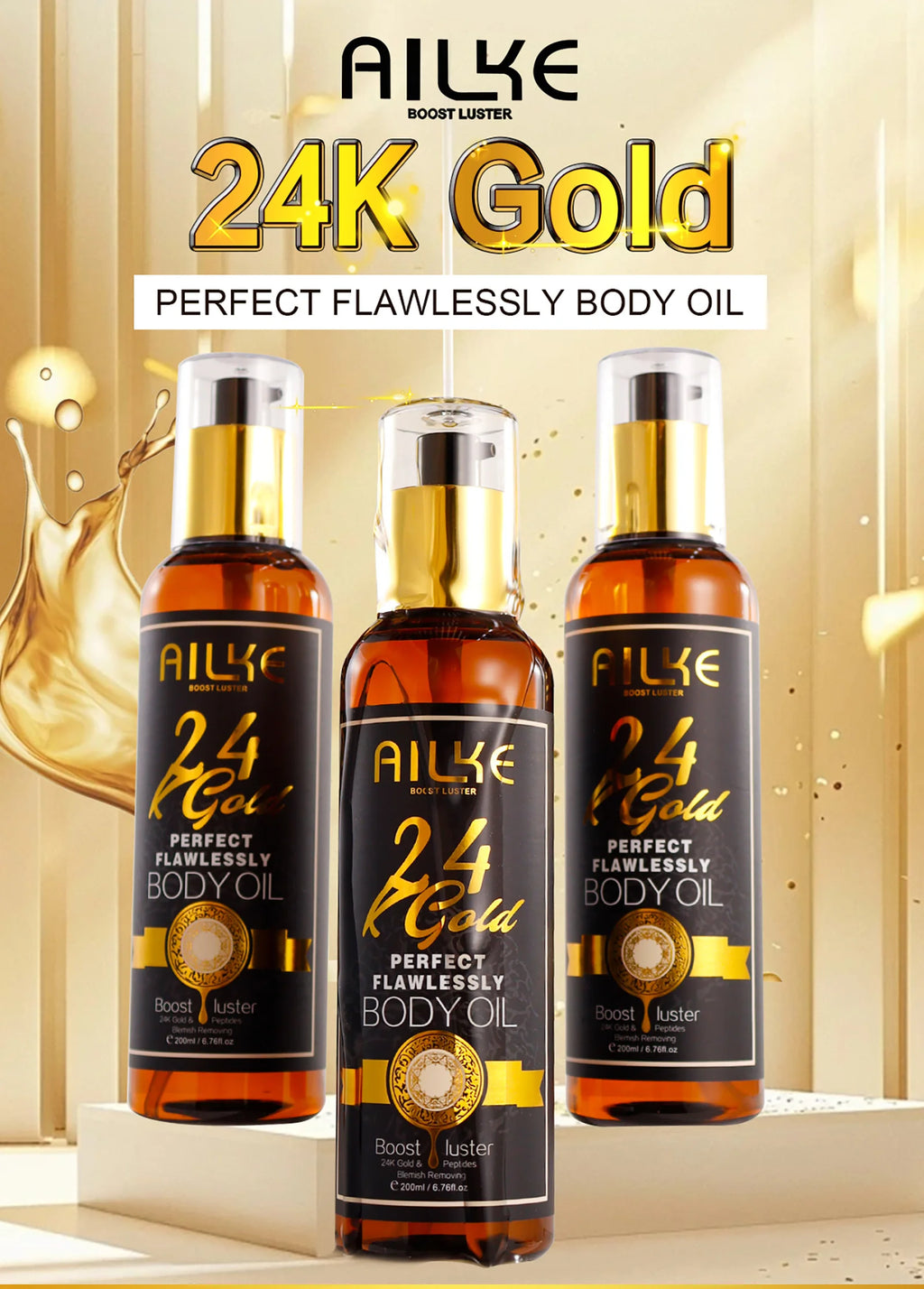 AILKE 24k Gold Flawlessly Whitening Skin Care Set For All Skin Type, Moisturizer, Reduce Black Spots, Smoothing, Brightening