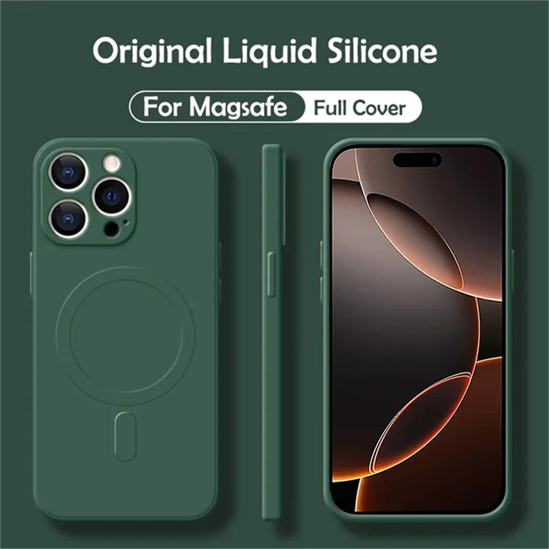 Magnetic Silicone iPhone Case - Shock-Absorbing MagSafe Cover for iPhone Dark Green Tidesmit