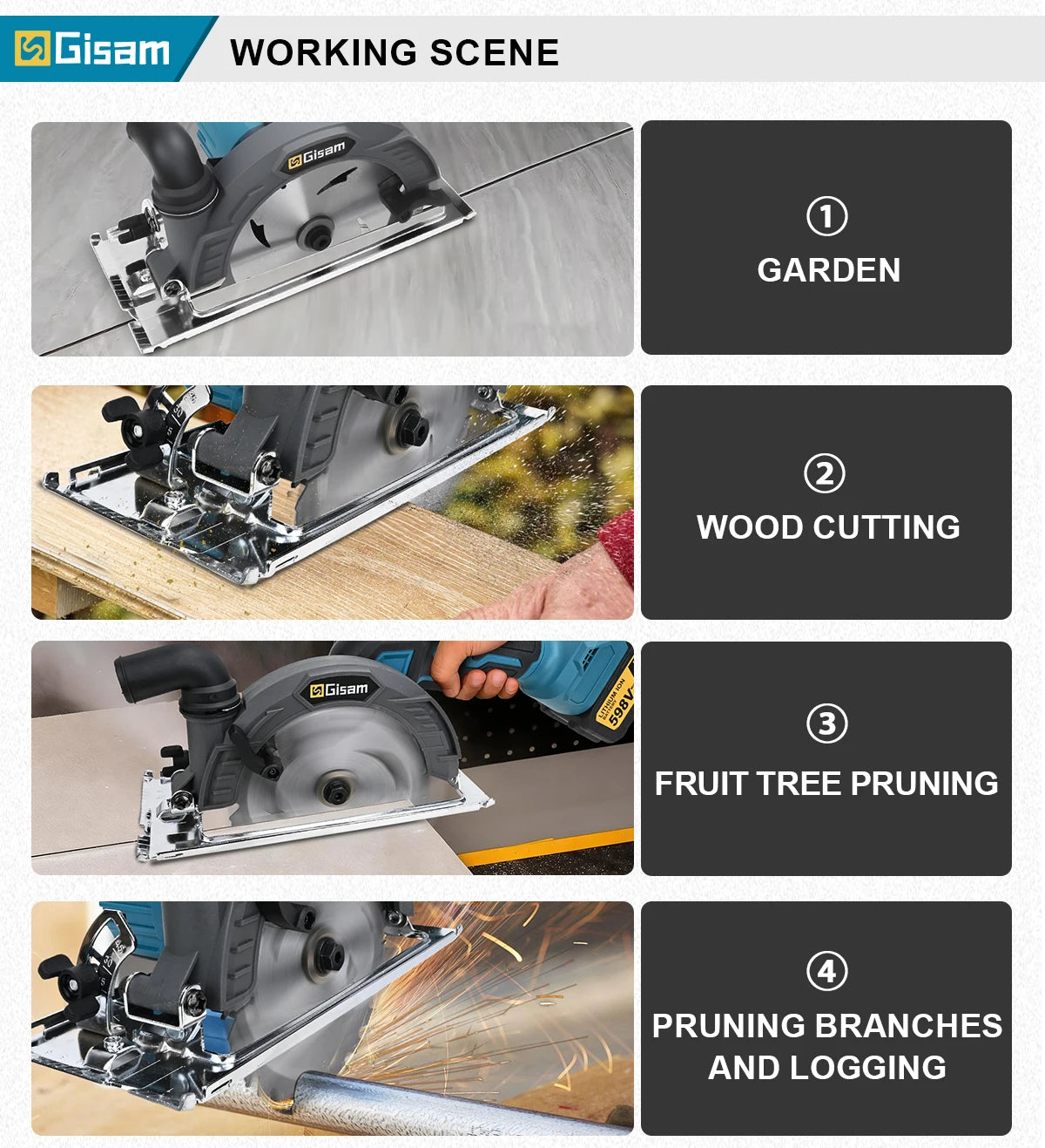 Gisam 165mm 10000RPM Brushless Electric Circular Saw Cordless Adjustbale Angle Woodworking Power Tool For Makita 18v Battey Pins