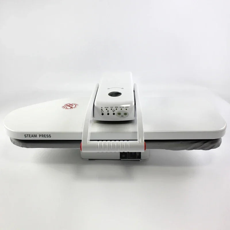 Tidesmit Model 810 commercial steam iron showing large surface area and 1600W heating plate for professional laundry