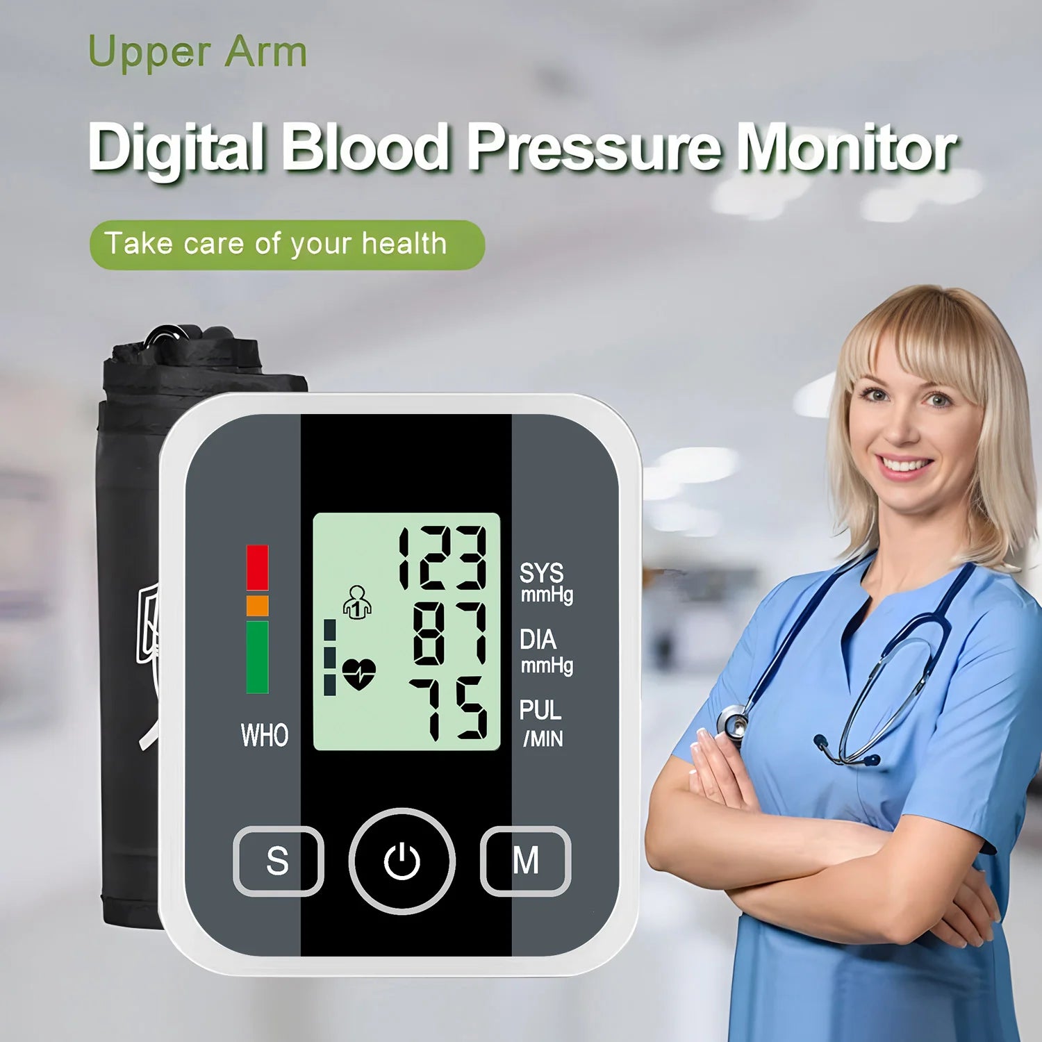 Alextrasza Upper Arm Automatic Blood Pressure Monitor BP Sphygmomanometer Pressure Meter Tonometer Measuring Arterial Pressure