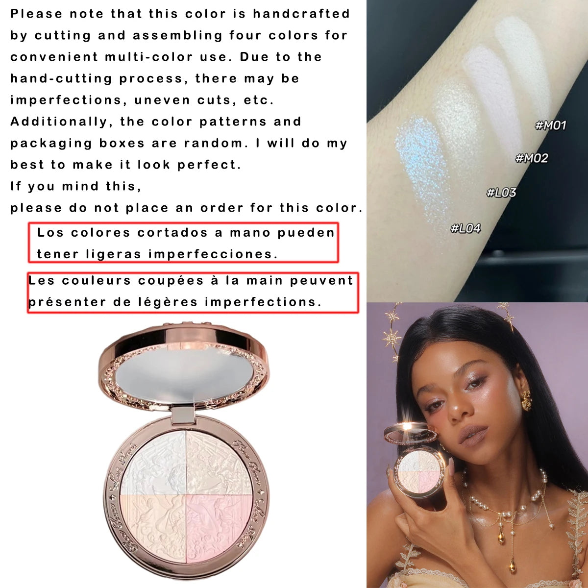 Tidesmit Flower Knows Little Angel embossed highlighter palette shimmer diamond glitter contour makeup detail view
