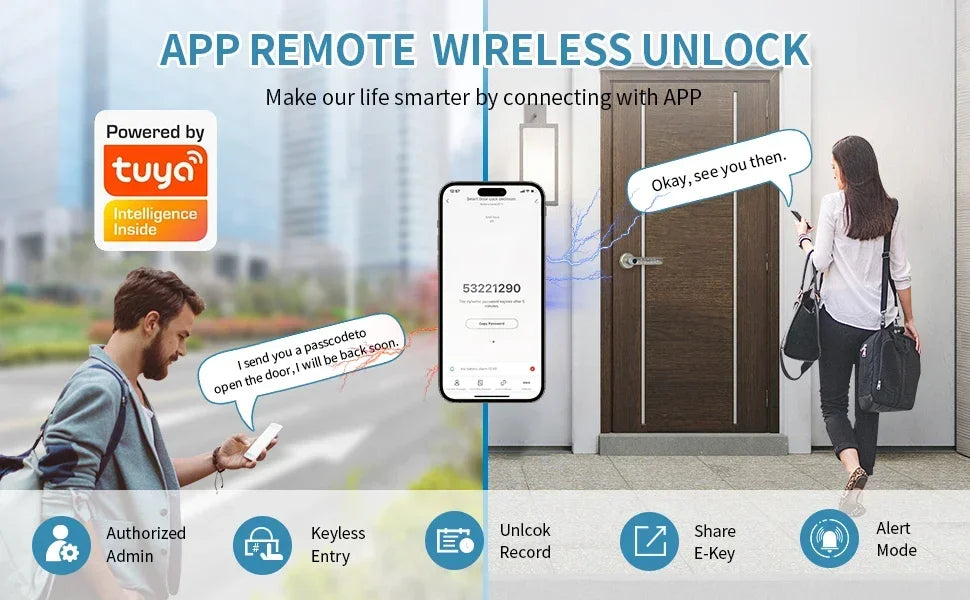 Tuya Bluetooth Smart Door Lock IP66 Waterproof Fingerprint Lock for Outdoor Gate Apartment Narrow Frame Door EU 85 Mortise