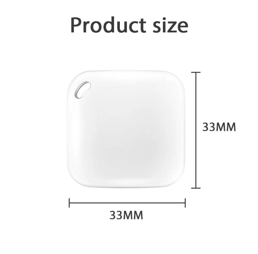 White 33mm smart GPS pet tracker, Apple Find My compatible Bluetooth tag for tracking pets, keys, and luggage.