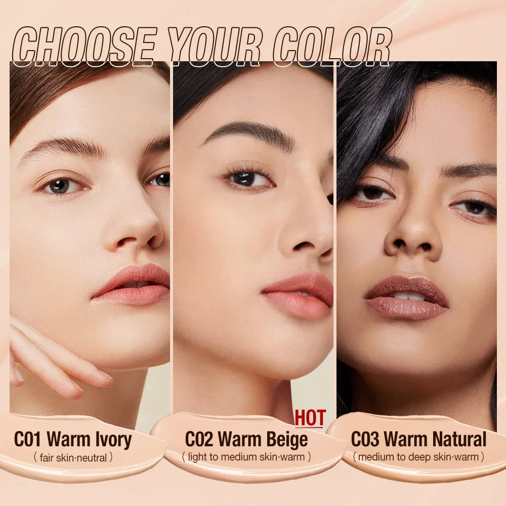 Tidesmit O.TWO.O liquid foundation texture close-up showing high coverage waterproof makeup base with SPF30