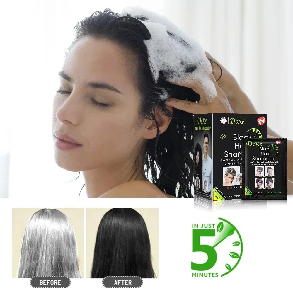 a 10 Pcs Dexe Fast Black Shampoo 5 Mins Fast Become Black Hair Dye Herb Natural Hair Care Restore Colorant Shampoo Hair Care