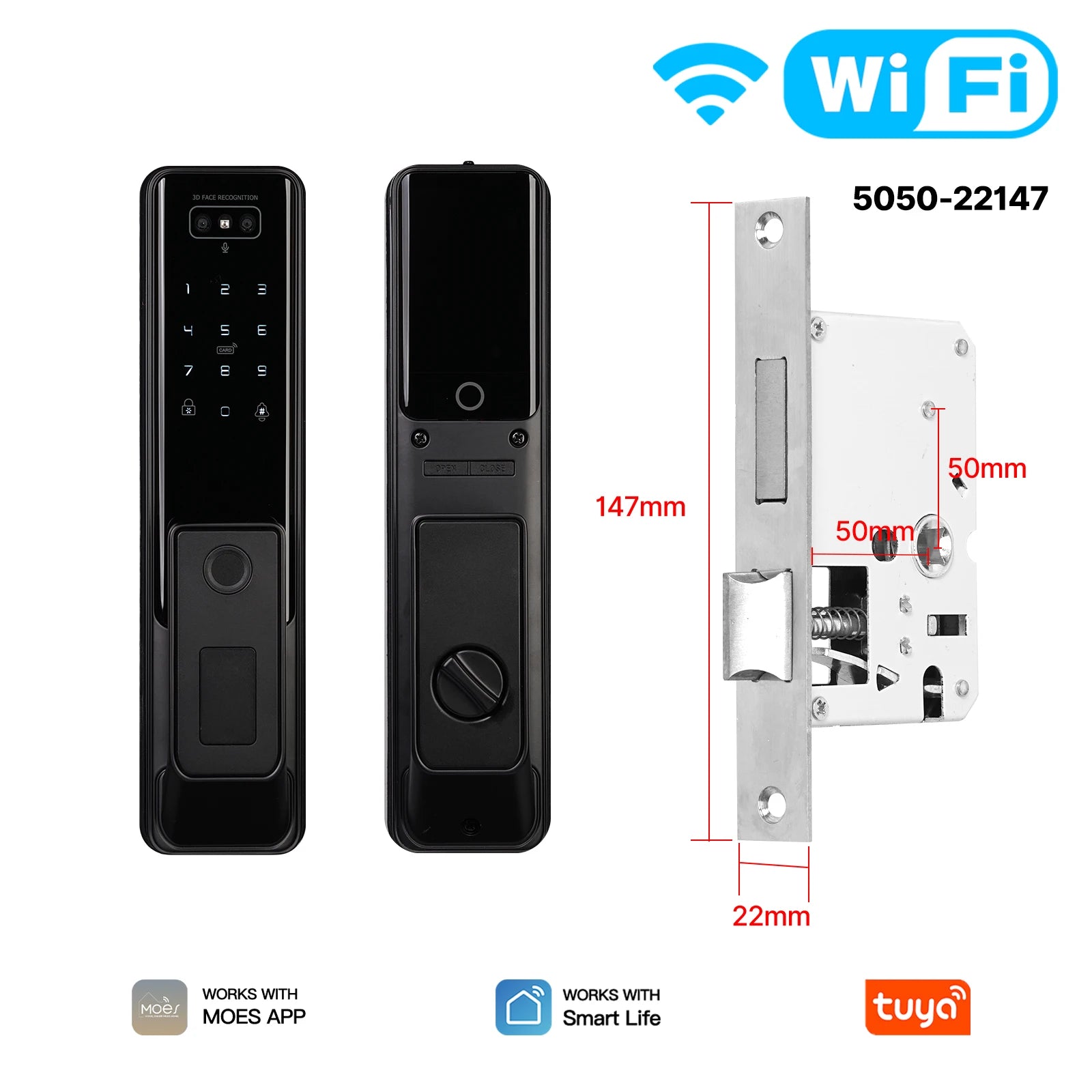 Tidesmit MOES WiFi smart lock with camera featuring facial and palm vein recognition for secure home entry.